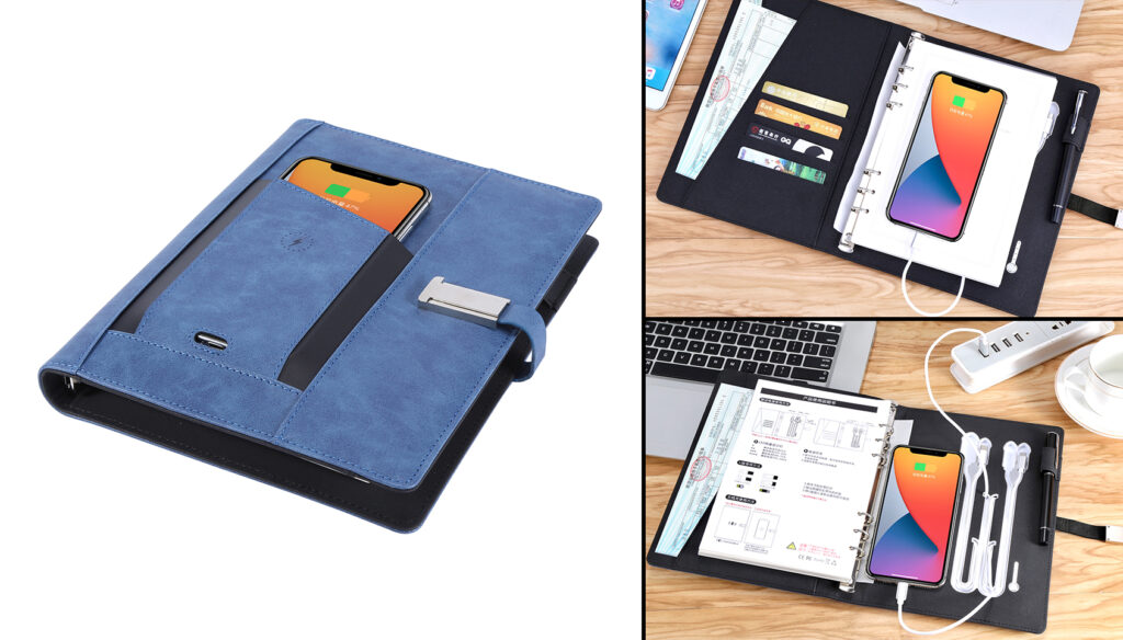 Wireless Charging notebook and power bank corporate gift set
