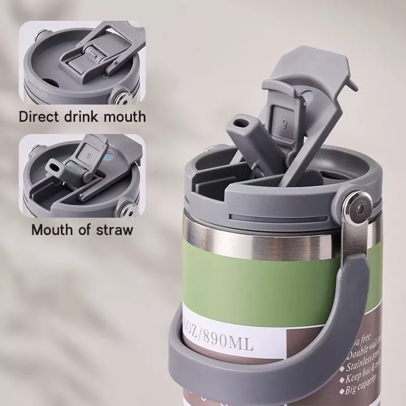  DW-02 SUS304 Dual Ways Drinking Tumbler with Handle 890ml
